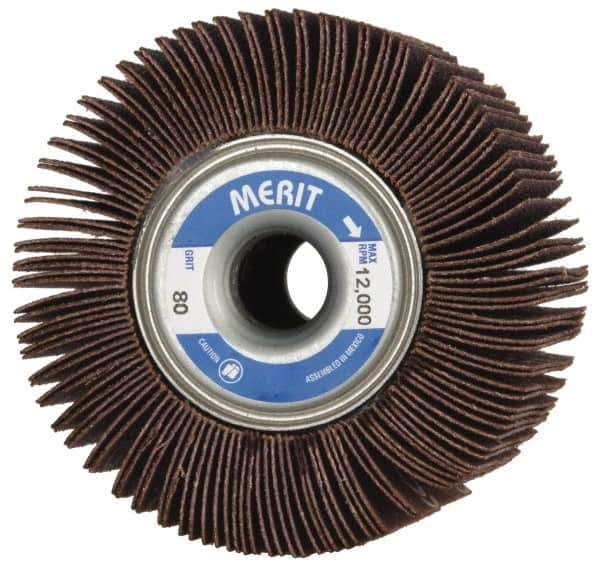 Merit Abrasives - 3-1/2" Diam, 80 Grit Ceramic Unmounted Flap Wheel - 5/8" Hole, 2" Wide, Coated, Medium Grade, 12,000 Max RPM , Cloth Backing - Apex Tool & Supply