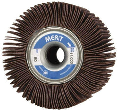 Merit Abrasives - 3-1/2" Diam, 80 Grit Ceramic Unmounted Flap Wheel - 5/8" Hole, 2" Wide, Coated, Medium Grade, 12,000 Max RPM , Cloth Backing - Apex Tool & Supply