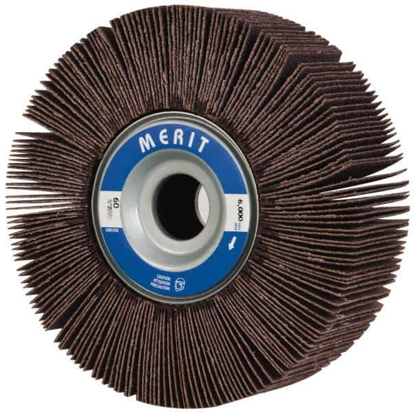 Merit Abrasives - 6" Diam, 60 Grit Aluminum Oxide Unmounted Flap Wheel - 1" Hole, 2" Wide, Coated, Medium Grade, 6,000 Max RPM , Cloth Backing - Apex Tool & Supply