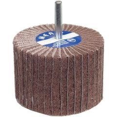 Merit Abrasives - 2" Diam x 1" Face Width, Extra Fine Aluminum Oxide Nonwoven & Coated Mounted Flap Wheel - 1/4" Shank Mount, 320 Grit, Interleaf, X Weighted Cloth Backing, 12,000 Max RPM - Apex Tool & Supply