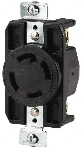 Cooper Wiring Devices - 125/250 VAC, 30 Amp, L14-30R NEMA, Self Grounding Receptacle - 3 Poles, 4 Wire, Female End, Black - Apex Tool & Supply