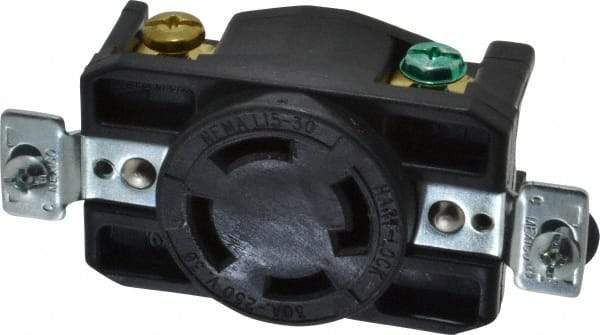 Cooper Wiring Devices - 250 VAC, 30 Amp, L15-30R NEMA, Self Grounding Receptacle - 3 Poles, 4 Wire, Female End, Black - Apex Tool & Supply