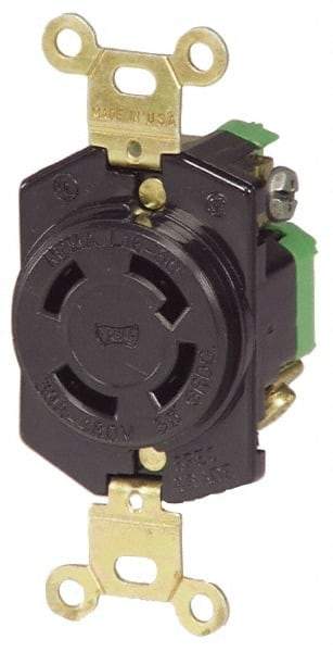 Cooper Wiring Devices - 277/480 VAC, 30 Amp, L22-30R NEMA, Self Grounding Receptacle - 4 Poles, 5 Wire, Female End, Black - Apex Tool & Supply