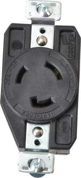 Cooper Wiring Devices - 125 VAC, 20 Amp, L5-20R NEMA, Self Grounding Receptacle - 2 Poles, 3 Wire, Female End, Black - Apex Tool & Supply