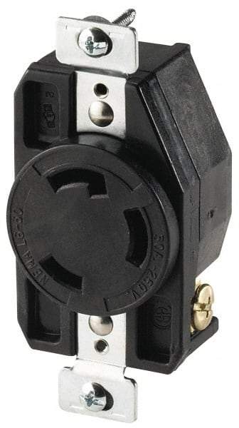 Cooper Wiring Devices - 480 VAC, 30 Amp, L8-30R NEMA, Self Grounding Receptacle - 2 Poles, 3 Wire, Female End, Black - Apex Tool & Supply