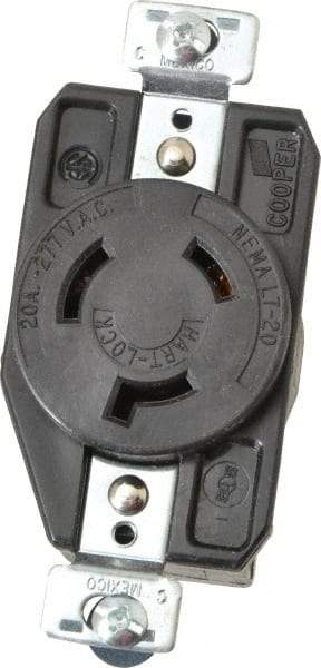 Cooper Wiring Devices - 277 VAC, 20 Amp, L7-20R NEMA, Self Grounding Receptacle - 2 Poles, 3 Wire, Female End, Black - Apex Tool & Supply