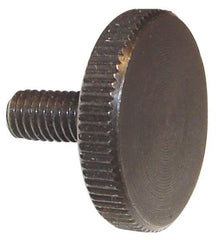 Morton Machine Works - M6x1.00 Knurled Shoulderless Grade C-1018 Steel Thumb Screw - 45mm OAL, 24mm Head Diam x 5mm Head Height, Black Oxide Finish - Apex Tool & Supply