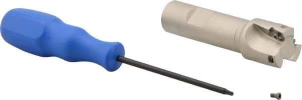 Iscar - 1" Cut Diam, 0.394" Max Depth of Cut, 3/4" Shank Diam, 3.38" OAL, Indexable Square Shoulder End Mill - Weldon Shank, 90° Lead Angle, Series Heli2000 - Apex Tool & Supply