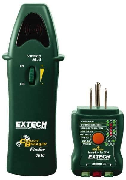 Extech - 110 to 125 VAC, 47 to 63 Hz, LED Display Circuit Breaker Finder - 9 Volt, Includes Battery, GFCI Transmitter, Receiver - Apex Tool & Supply