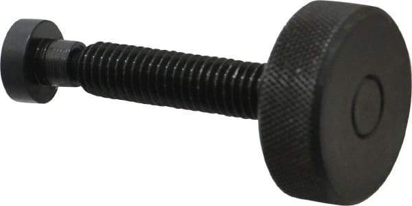 Gibraltar - 3/8-16 Knurled Shoulderless Swivel Pad Tip Grade C-12L14 Steel Thumb Screw - 2.55" OAL, 1-1/4" Head Diam x 7/16" Head Height, Black Oxide Finish - Apex Tool & Supply