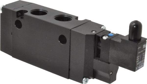 Parker - 3/8", 4-Way Body Ported Stacking Solenoid Valve - 120 VAC, 1.4 CV Rate, Air Return, 2.4" High x 5.78" Long - Apex Tool & Supply