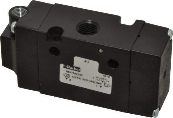 Parker - 1/4", 3-Way Body Ported Stacking Solenoid Valve - 1.4 CV Rate, Air Return, 1.89" High x 3.88" Long - Apex Tool & Supply