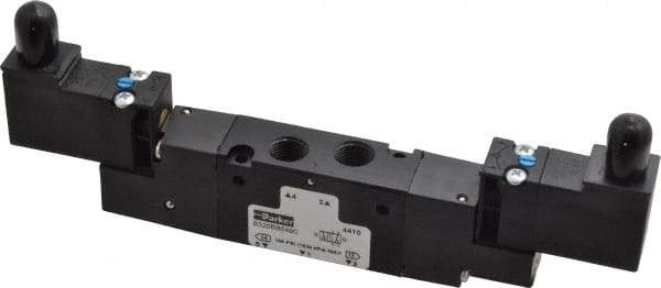 Parker - 1/8", 4-Way Body Ported Stacking Solenoid Valve - 24 VDC, 0.75 CV Rate, 2.14" High x 6.44" Long - Apex Tool & Supply