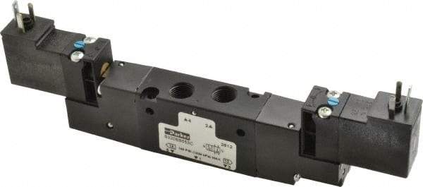 Parker - 1/8", 4-Way Body Ported Stacking Solenoid Valve - 120 VAC, 0.75 CV Rate, 2.14" High x 6.44" Long - Apex Tool & Supply