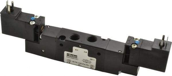 Parker - 1/8", 4-Way Body Ported Stacking Solenoid Valve - 24 VDC, 0.6 CV Rate, 2.14" High x 6.44" Long - Apex Tool & Supply