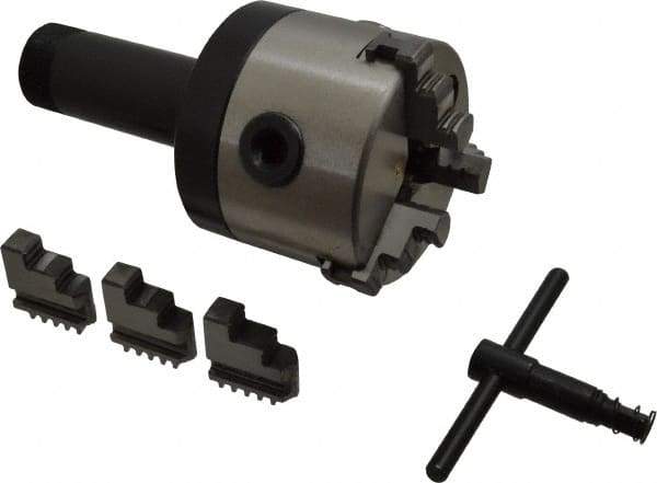 Interstate - 3 Jaws, 3" Diam, Self Centering Manual Lathe Chuck - 5C Mount Spindle, 0.765" Through Hole Diam, Cast Iron - Apex Tool & Supply