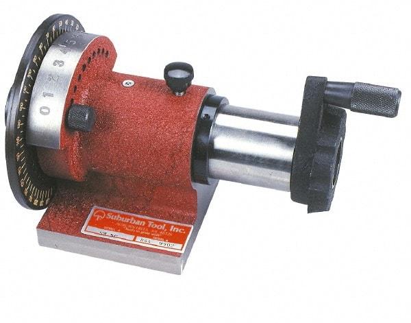 Suburban Tool - 5C Compatible, 36 Increment, Horizontal Spin Collet Indexer - 2-3/4" High Center, 1-1/8" Max Collet Capacity, 4-3/8" Wide x 9-11/16" Deep Base, 5-1/4" Overall Height, Manual Operation - Apex Tool & Supply