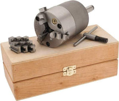 Bison - 3 Jaws, 3" Diam, Self Centering Manual Lathe Chuck - 2MT Mount Spindle, 4,000 Max RPM, 0.98" Through Hole Diam, Cast Iron - Apex Tool & Supply