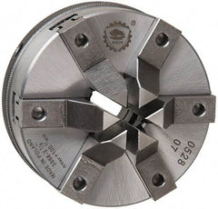 Bison - 6 Jaws, 5" Diam, Self Centering Manual Lathe Chuck - Plain Back Mount Spindle, 1,200 Max RPM, 1-1/2" Through Hole Diam, 0.0006" Axial Runout, Forged Steel - Apex Tool & Supply