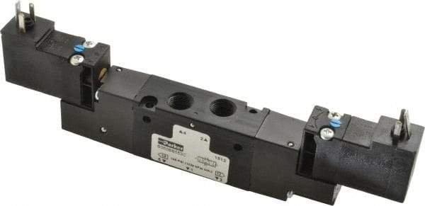 Parker - 4-Way Body Ported Stacking Solenoid Valve - 120 VAC, 0.6 CV Rate, 6.44" Long - Apex Tool & Supply