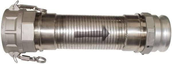 Kuriyama of America - 180" OAL, 3" ID, Flexible Metal Hose Assembly - 3" Fitting, Part A Adapter x Part D Coupler End Connections, Aluminum Fitting, 304 Stainless Steel Hose - Apex Tool & Supply