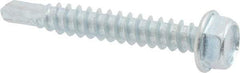 Value Collection - #12, Hex Washer Head, Hex Drive, 1-1/2" Length Under Head, #3 Point, Self Drilling Screw - Grade 2 Steel, Zinc-Plated Finish - Apex Tool & Supply