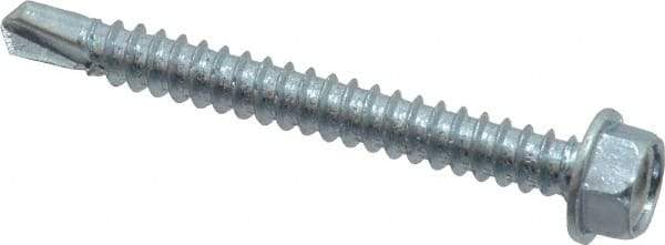 Value Collection - #12, Hex Washer Head, Hex Drive, 2" Length Under Head, #3 Point, Self Drilling Screw - Grade 2 Steel, Zinc-Plated Finish - Apex Tool & Supply