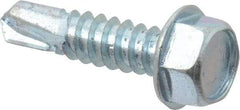Value Collection - #14, Hex Washer Head, Hex Drive, 1" Length Under Head, #3 Point, Self Drilling Screw - Grade 2 Steel, Zinc-Plated Finish - Apex Tool & Supply