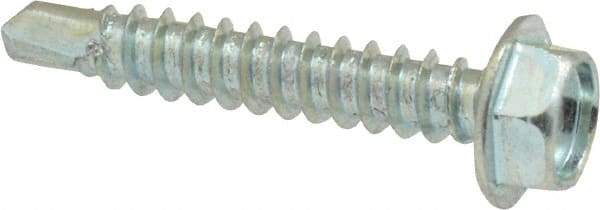 Value Collection - #8, Hex Washer Head, Hex Drive, 1" Length Under Head, #2 Point, Self Drilling Screw - Grade 2 Steel, Zinc-Plated Finish - Apex Tool & Supply