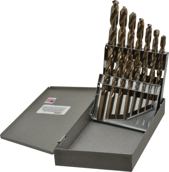 Triumph Twist Drill - 1/16 to 1/2", 135° Point, Gold Finish, Cobalt Jobber Length Drill Bit Set - Apex Tool & Supply