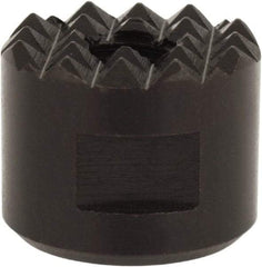 Fairlane - 1/4-28 Thread, 5/8" Diam, 1/2" High, Threaded, Fine Tooth Grade Diamond Serration Tooth Pattern, High Speed Steel, Round Positioning Gripper - 3/16" Flat Width, Black Oxide Coated - Apex Tool & Supply