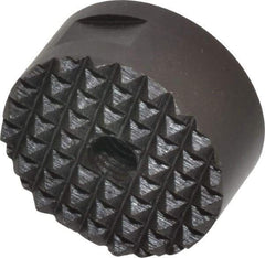 Fairlane - 1/4-28 Thread, 1" Diam, 1/2" High, Threaded, Fine Tooth Grade Diamond Serration Tooth Pattern, High Speed Steel, Round Positioning Gripper - 3/16" Flat Width, Black Oxide Coated - Apex Tool & Supply