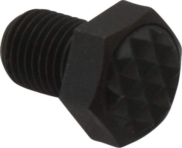 Fairlane - Serrated Tooth, 3/8-24, 1/2" Shank Length, 1/2" Thread Length, Black Oxide Finish, Hex Head, Adjustable Positioning Gripper - 1/2" Pad Diam, 9/16" Hex, 9/32" Head Height, Fine Tooth Grade - Apex Tool & Supply