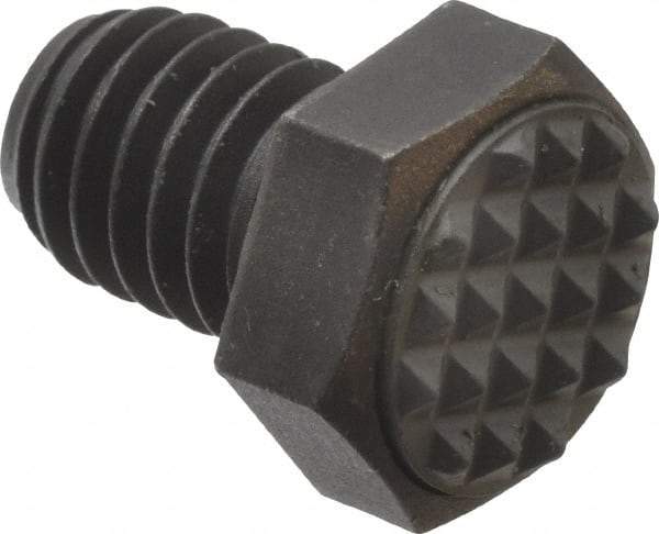 Fairlane - Serrated Tooth, 3/8-16, 1/2" Shank Length, 1/2" Thread Length, Black Oxide Finish, Hex Head, Adjustable Positioning Gripper - 1/2" Pad Diam, 9/16" Hex, 9/32" Head Height, Extra Fine Tooth Grade - Apex Tool & Supply