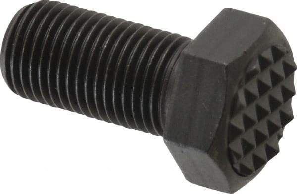 Fairlane - Serrated Tooth, 1/2-20, 1" Shank Length, 1" Thread Length, Black Oxide Finish, Hex Head, Adjustable Positioning Gripper - 5/8" Pad Diam, 3/4" Hex, 23/64" Head Height, Fine Tooth Grade - Apex Tool & Supply