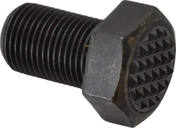 Fairlane - Serrated Tooth, 5/8-18, 1" Shank Length, 1" Thread Length, Black Oxide Finish, Hex Head, Adjustable Positioning Gripper - 3/4" Pad Diam, 15/16" Hex, 7/16" Head Height, Fine Tooth Grade - Apex Tool & Supply
