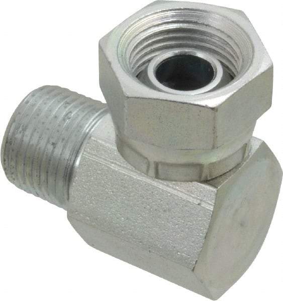 Weatherhead - 3/8-18 Male Thread x 3/8-18 Female Thread, Steel Industrial Pipe 90° Elbow Adapter - FNPSM x MNPT, 2,500 psi - Apex Tool & Supply
