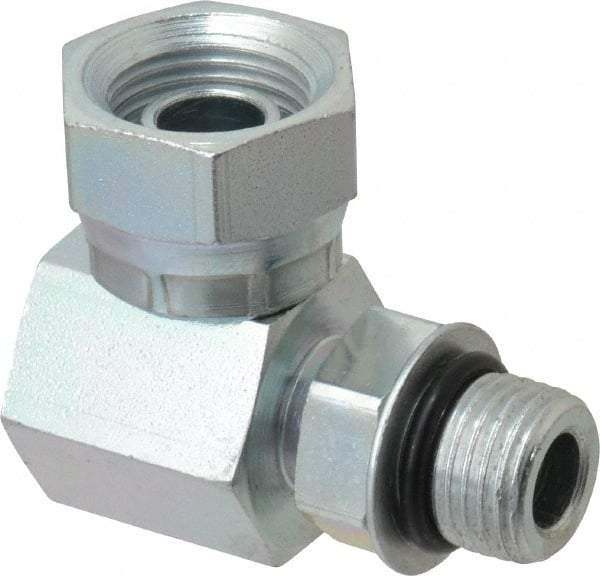 Weatherhead - 9/16-18 Male Thread x 3/8-18 Female Thread, Steel Industrial Pipe 90° Elbow Adapter - FNPSM x Male Straight Thread O-Ring, 2,500 psi - Apex Tool & Supply