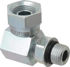 Weatherhead - 9/16-18 Male Thread x 3/8-18 Female Thread, Steel Industrial Pipe 90° Elbow Adapter - FNPSM x Male Straight Thread O-Ring, 2,500 psi - Apex Tool & Supply