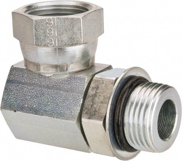 Weatherhead - 1-1/16 - 12 Male Thread x 3/4-14 Female Thread, Steel Industrial Pipe 90° Elbow Adapter - FNPSM x Male Straight Thread O-Ring, 2,500 psi - Apex Tool & Supply
