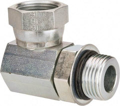 Weatherhead - 1-1/16 - 12 Male Thread x 3/4-14 Female Thread, Steel Industrial Pipe 90° Elbow Adapter - FNPSM x Male Straight Thread O-Ring, 2,500 psi - Apex Tool & Supply