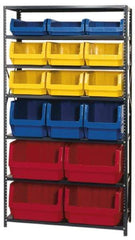 Quantum Storage - 2,850 Lb Capacity, 18" Deep x 42" Wide x 75" High, Steel Pick Rack - 16 Black Polyethylene Bins - Apex Tool & Supply
