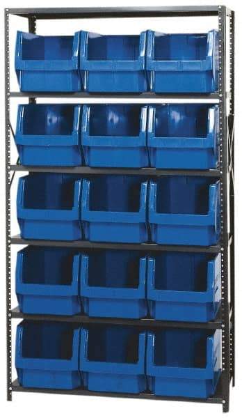 Quantum Storage - 2,375 Lb Capacity, 18" Deep x 42" Wide x 75" High, Steel Pick Rack - 15 Black Polyethylene Bins - Apex Tool & Supply