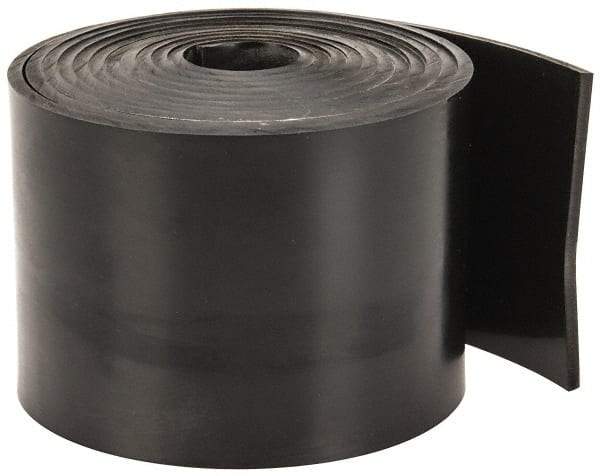 Made in USA - 3/32" Thick x 2" Wide x 5' Long Black Buna-N Rubber Roll - Stock Length, Plain Back, 50 Shore A Durometer, 2,500 psi Tensile Strength, -20°F to 170°F - Apex Tool & Supply