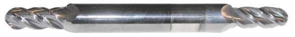 Accupro - 7/16" Diam, 9/16" LOC, 4 Flute Solid Carbide Ball End Mill - AlTiN Finish, Double End, 2-3/4" OAL, 7/16" Shank Diam, Spiral Flute - Apex Tool & Supply
