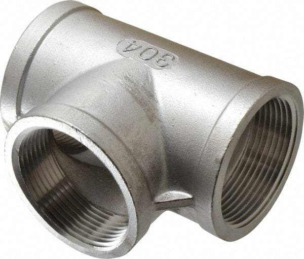 Merit Brass - 2-1/2" Grade 304 Stainless Steel Pipe Tee - FNPT x FNPT x FNPT End Connections, 150 psi - Apex Tool & Supply