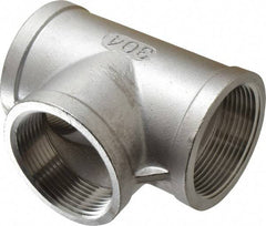 Merit Brass - 2-1/2" Grade 304 Stainless Steel Pipe Tee - FNPT x FNPT x FNPT End Connections, 150 psi - Apex Tool & Supply
