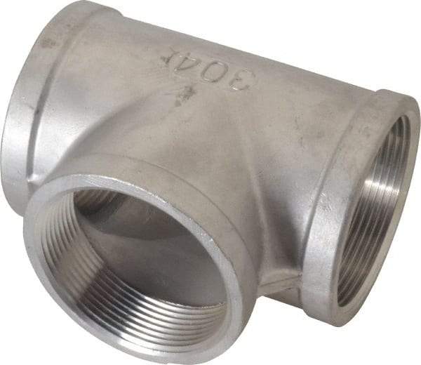 Merit Brass - 3" Grade 304 Stainless Steel Pipe Tee - FNPT x FNPT x FNPT End Connections, 150 psi - Apex Tool & Supply