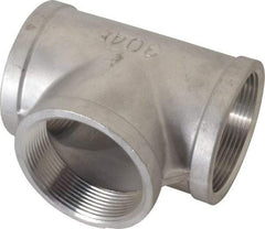 Merit Brass - 3" Grade 304 Stainless Steel Pipe Tee - FNPT x FNPT x FNPT End Connections, 150 psi - Apex Tool & Supply