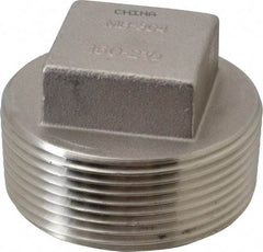 Merit Brass - 2-1/2" Grade 304 Stainless Steel Pipe Square Head Plug - MNPT End Connections, 150 psi - Apex Tool & Supply